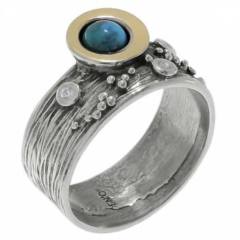 Серебряное кольцо с бирюзой, куб.цирконом и золотом MVR1520GTQ