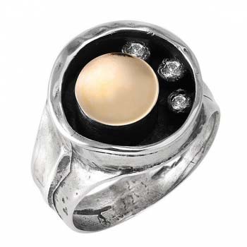 Серебряное кольцо с золотом и куб.цирконом MVR971GCZ