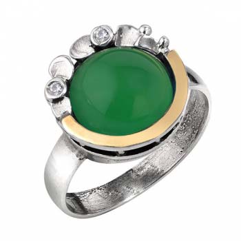 Серебряное кольцо с халцедоном, куб.цирконом и золотом MVR1536GHL/1