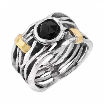 Серебряное кольцо с ониксом и золотом MVR1447GON