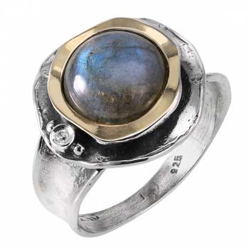 Серебряное кольцо с лабрадором, куб.цирконом и золотом MVR1312GLB