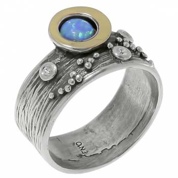 Серебряное кольцо с опалом иск., куб.цирконом и золотом MVR1520GOP