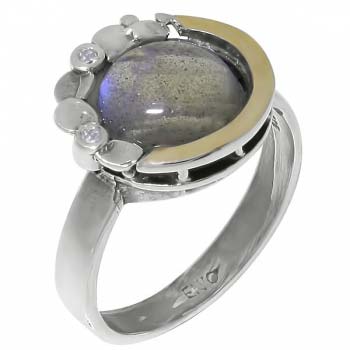 Серебряное кольцо с лабрадором, куб.цирконом и золотом MVR1536GLB