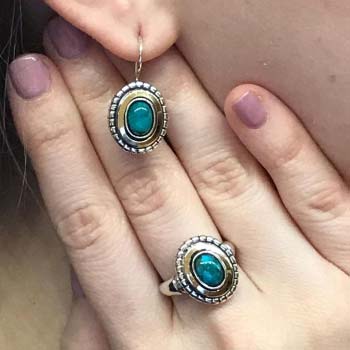 Серебряное кольцо с бирюзой и золотом MVR1681GTQ