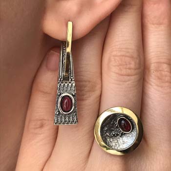 Серебряные серьги с гранатом и золотом MVE1108GGR